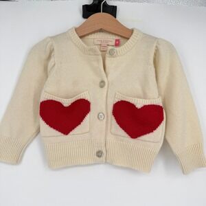 Pink Chicken Baby Girl Heart Pockets Cardigan Sweater 12-18 M Cream